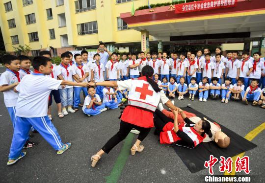6月13日,分宜县红十字应急救护培训讲师在向学生讲解防溺水安全知识。 周亮 摄
